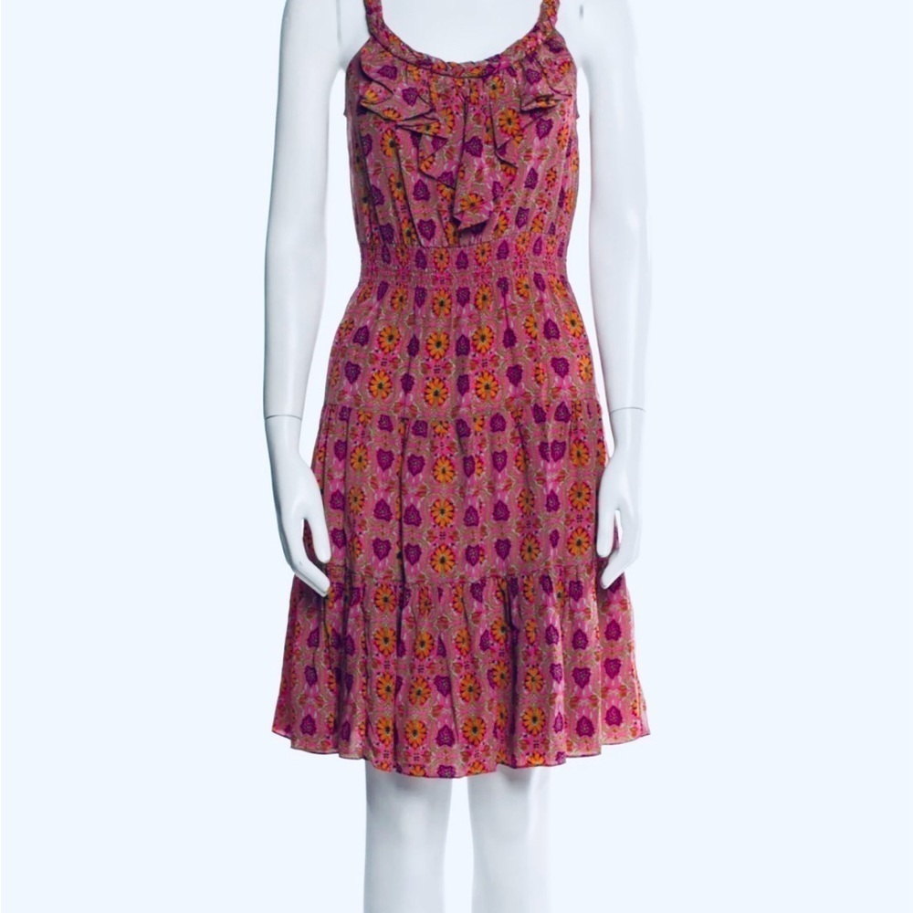 Rebecca Taylor 100% SILK Pink/Purple  Floral Midi Dress